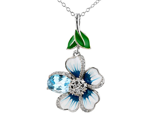 Photo of 1.30ct Glacier Topaz™ With 0.01ctw White Zircon Rhodium Over Silver Flower Pendant With Chain