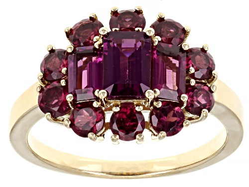 Photo of 2.55ctw Mixed Shape Raspberry Color Rhodolite Garnet 18k Yellow Gold Over Silver Ring - Size 7