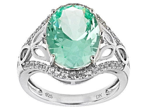 Photo of 5.03ct Lab Green Spinel With 0.36ctw Lab White Sapphire Rhodium Over Sterling Silver Ring - Size 7