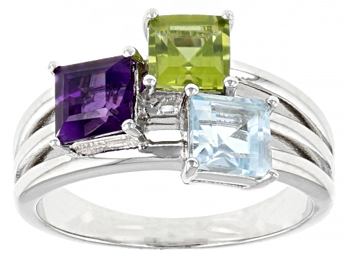 Photo of 1.83ctw Glacier Topaz™, African Amethyst, Manchurian Peridot™ Rhodium Over Silver Ring - Size 8