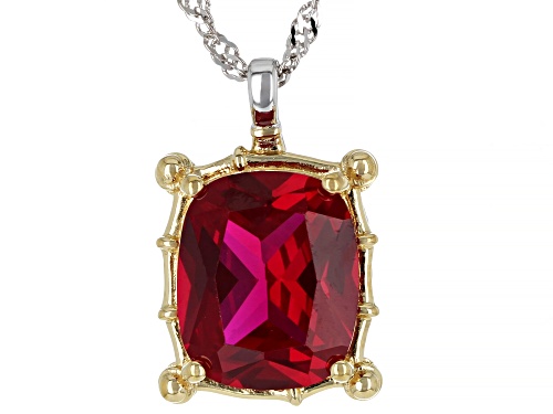 Photo of 6ct Rectangular Cushion Lab Ruby Two Tone Sterling Silver Solitaire Pendant With Chain