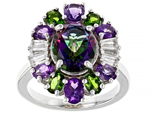 Photo of 5.02ctw Mystic Fire(R) Topaz, Amethyst, Chrome Diposide, White Topaz Rhodium Over Silver Ring - Size 8