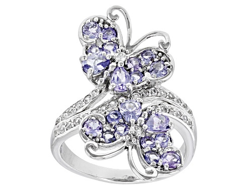 1.19ctw Mixed Shape Tanzanite With .26ctw White Zircon Rhodium Over Sterling Silver Butterfly Ring - Size 6