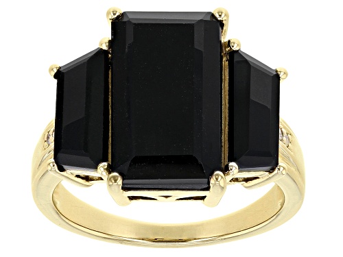 Photo of 9.72ctw Black Spinel With .02ctw White Diamond Accent 18k Yellow Gold Over Sterling Silver Ring - Size 6