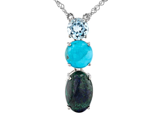 Azurmalachite With Turquoise & 0.94ctw Glacier Topaz (TM) Rhodium Over Silver Necklace
