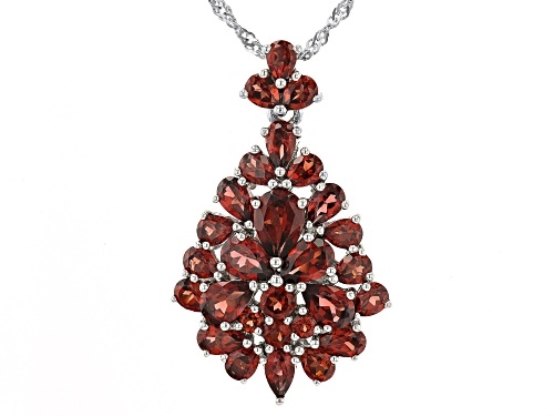 Photo of 6.65ctw Pear Shape & Round Vermelho Garnet™ Rhodium Over Sterling Silver Pendant With Chain