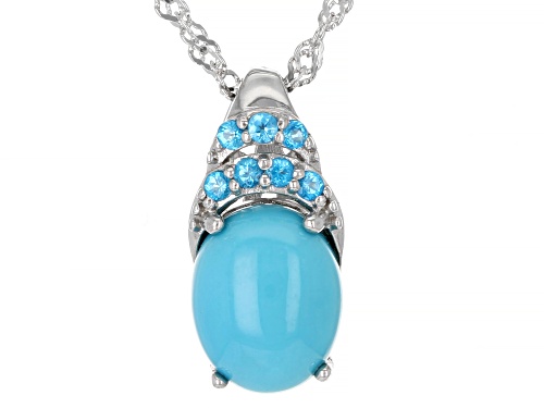 Sleeping Beauty Turquoise & .10ctw Paraiba Blue Color Apatite Rhodium Over Silver Pendant/Chain