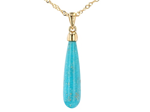 30x7mm Kingman Turquoise 18k Yellow Gold Over Sterling Silver Pendant With Chain
