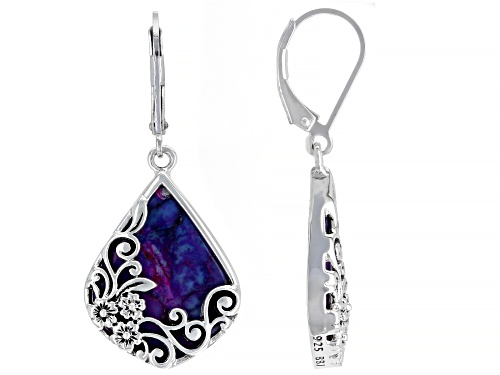 Photo of 19x16mm Pear Shape Purple Cabochon Turquoise Sterling Silver Dangle Earrings