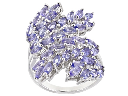3.06ctw Marquise Tanzanite With .33ctw White Zircon Rhodium Over Sterling Silver Cluster Bypass Ring - Size 6