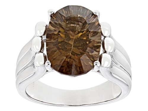 Photo of 5.10ct Oval Quantum Cut(R) Smoky Quartz Rhodium Over Sterling Silver Solitaire Ring - Size 8
