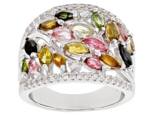 Photo of 1.79ctw Marquise Multi-Tourmaline with .51ctw White Zircon Rhodium Over Sterling Silver Ring - Size 7