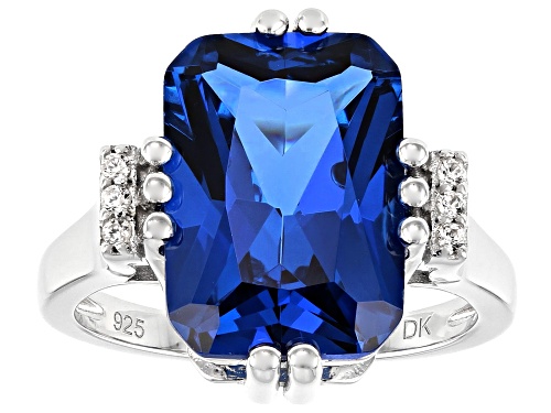 Photo of 6.64ct Rectangular Lab Created Blue Spinel With .05ctw Round White Zircon Rhodium Over Silver Ring - Size 7