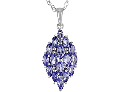 2.38ctw Marquise Tanzanite Rhodium Over Sterling Silver Cluster Pendant With Chain