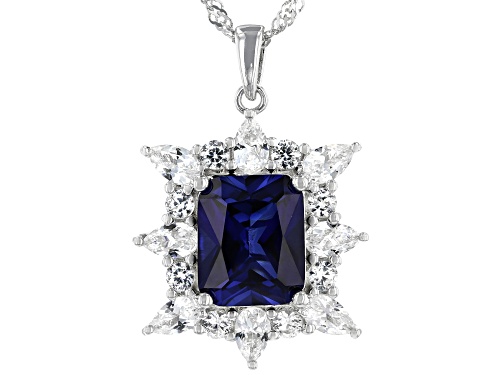 7.06ctw Lab Created Blue and White Sapphire Rhodium Over Silver Pendant With Chain