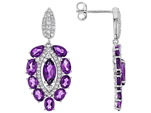 3.61ctw Mixed Shape African Amethyst With .70ctw Zircon Rhodium Over Silver Chandelier Earrings