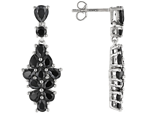 2.09ctw Pear Shape And Round Black Spinel Rhodium Over Silver Dangle Earrings