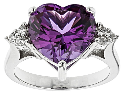 9.04ct Purple Lab Created Color Change Sapphire with .19ctw White Zircon Rhodium Over Silver Ring - Size 8