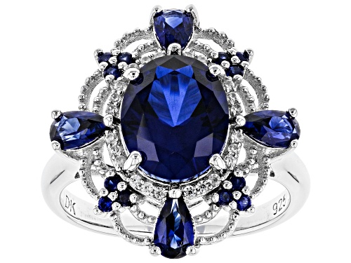 Photo of 3.54ctw Mixed Shape Lab Created Blue Sapphire With .13ctw White Zircon Rhodium Over Silver Ring - Size 7