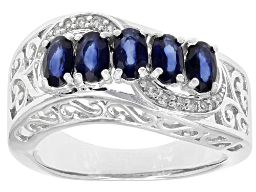 1.45CTW BLUE SAPPHIRE WITH .08CTW WHITE ZIRCON RHODIUM OVER STERLING SILVER RING - Size 7