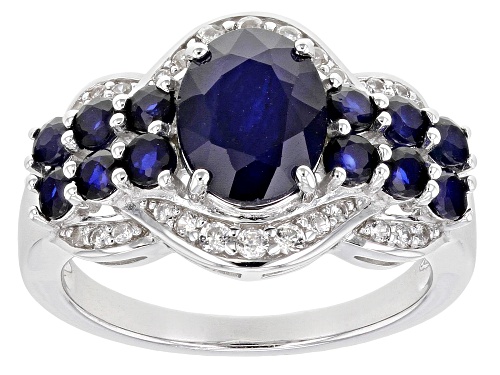 Photo of 2.83CTW BLUE SAPPHIRE WITH .24CTW WHITE ZIRCON RHODIUM OVER STERLING SILVER RING - Size 9