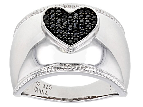.24ctw round black spinel rhodium over sterling silver heart ring - Size 6