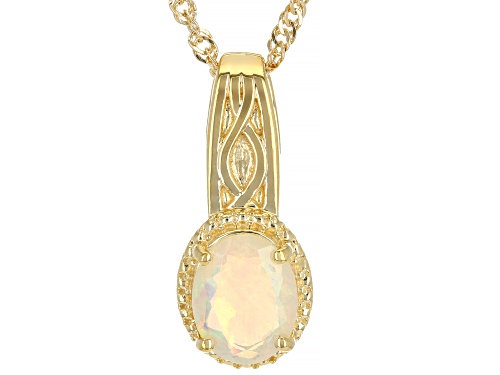 0.85ct Oval Ethiopian Opal 18K yellow gold Over Sterling Silver Pendant With Chain