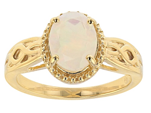 0.85ct Oval Ethiopian Opal 18K Yellow Gold Over Sterling Silver Ring - Size 10
