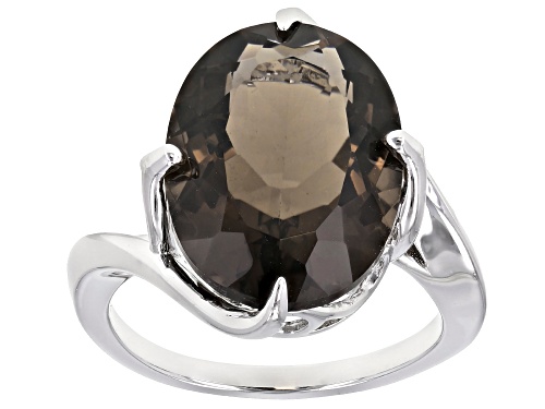 Photo of 7.82ct Oval Smoky Quartz Rhodium Over Sterling Silver Solitaire Ring - Size 9