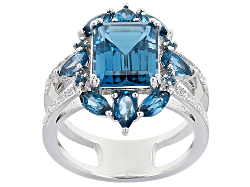 Photo of 5.11ctw Mixed Shapes London Blue Topaz With .19ctw White Zircon Rhodium Over Silver Ring - Size 8