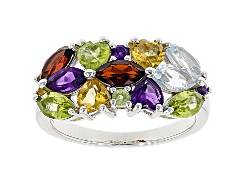 2.60ctw Multi-Gemstone Rhodium Over Sterling Silver Ring - Size 8