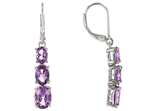 5.41ctw Oval Purple Lab Created Color Change Sapphire Rhodium Over Silver 3- Stone Earrings