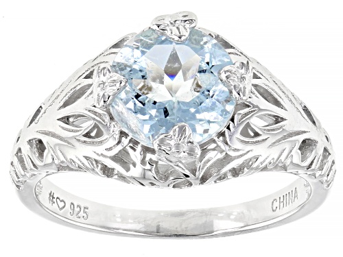 1.56ct round aquamarine rhodium over sterling silver solitaire ring - Size 9