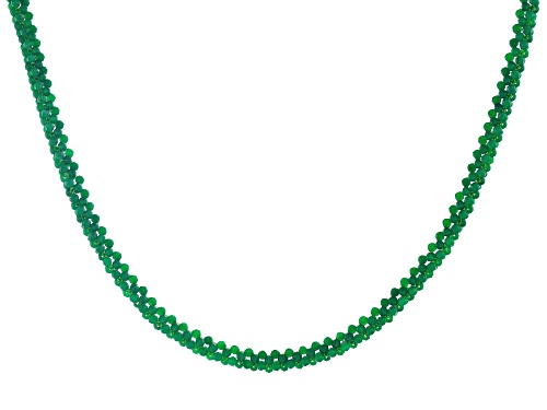 Photo of 2.5-3mm Round Woven Green Onyx Bead Rhodium Over Sterling Silver Necklace - Size 18