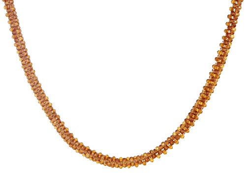 Photo of 2.5-3mm Round Woven Hessonite Bead Rhodium Over Sterling Silver Necklace - Size 18