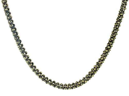 Photo of 2.5-3mm Round Woven Pyrite Bead Rhodium Over Sterling Silver Necklace - Size 18