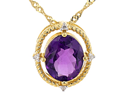 Photo of 2.80ct Oval African Amethyst With 0.03ctw White Diamond 18K Yellow Gold Over Silver Necklace - Size 18