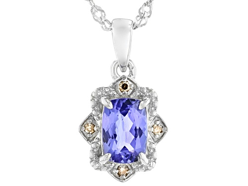 Photo of 0.77ct Cushion Tanzanite With 0.03ctw Champagne Diamond Accent Rhodium Over Sterling Silver Pendant