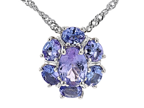 1.51ctw Oval Tanzanite Rhodium Over Sterling Silver Pendant With Chain