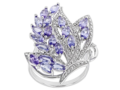 Photo of 2.39ctw Marquise Tanzanite With 0.06ctw Round White Diamond Accent Rhodium Over Silver Ring - Size 7