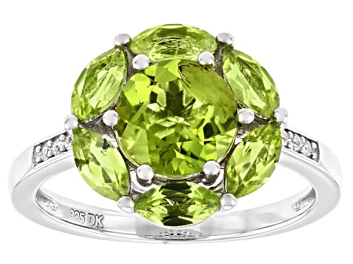 Photo of 3.05ctw Manchurian Peridot™ With 0.05ctw White Zircon Rhodium Over Sterling Silver Ring - Size 7