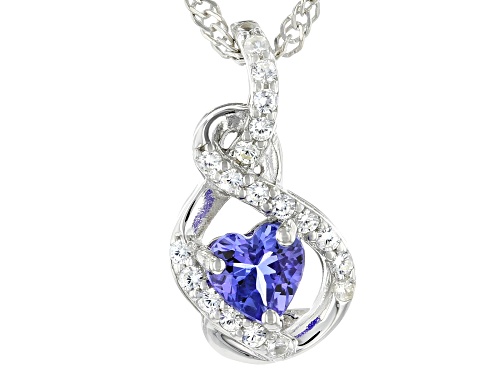 Photo of 0.35ct Heart shaped Tanzanite With 0.17ctw White Zircon Rhodium Over Silver Pendant With Chain