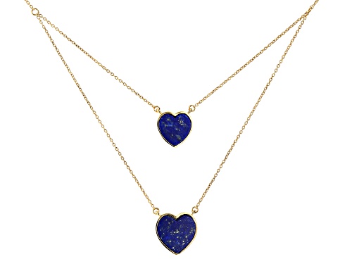 10-12mm Lapis Lazuli 18k Yellow Gold Over Silver 2 Layer Necklace - Size 18