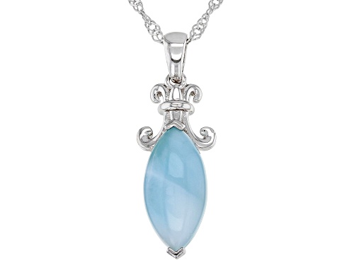 16x8mm Marquise Cabochon Larimar Rhodium Over Sterling Silver Solitaire Pendant With Chain