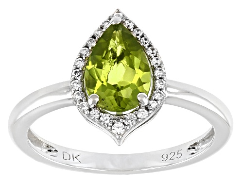 Photo of 1.23ct Manchurian Peridot™ With .15ctw White Zircon Rhodium Over Sterling Silver Halo Ring - Size 8