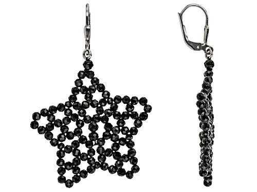 Photo of 2.5x2.5mm Black Spinel Rhodium Over Sterling Silver Star Earrings