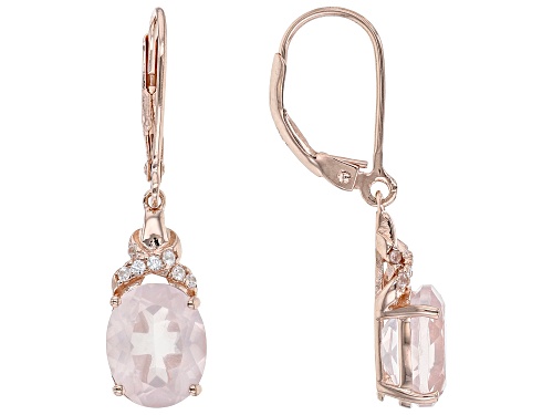 Photo of 3.91ctw Rose Quartz With 0.12ctw White Zircon 18k Rose Gold Over Sterling Silver Dangle Earrings