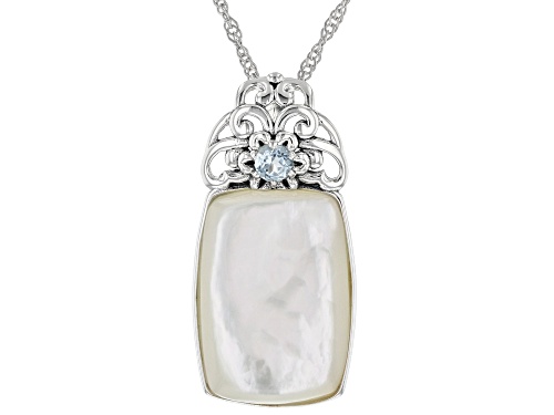 Photo of 20X14mm Mother Of Pearl With 0.17ct Round Glacier Topaz(TM) Rhodium Over Silver Pendant/Chain