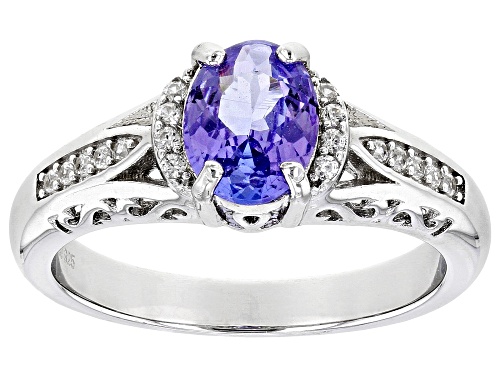 Photo of 0.89ct Tanzanite With 0.18ctw White Zircon Rhodium Over Sterling Silver Ring - Size 9