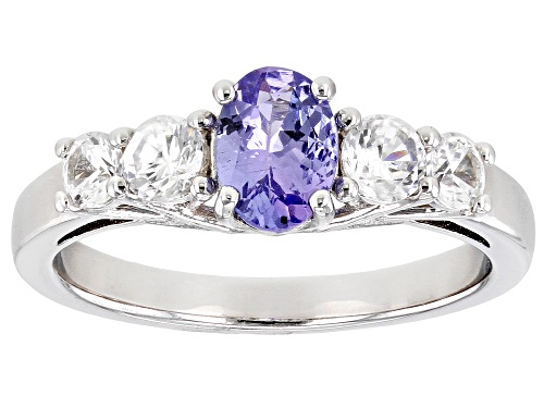 0.56ct Oval Tanzanite With 0.73ctw White Zircon Rhodium Over Sterling Silver Ring - Size 7